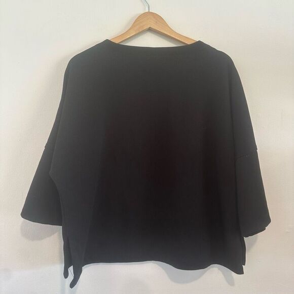 Max Studio London Black Batwing Oversized 3/4 Sleeve Sweatshirt Size Large - Picture 4 of 4
